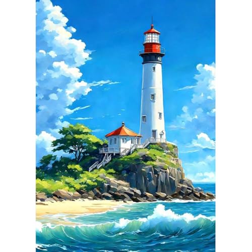 Fumupe 5D Diamond Painting Landschaft Erwachsene Anfänger, Leuchtturm Diamant Painting Bilder DIY Runder Vollbohrer Diamant Malerei Stickerei Set Kreuzstich Bilder Home Wand Dekor, 30x40cm von Fumupe