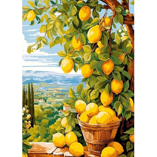 Fumupe 5D Diamond Painting Landschaft Erwachsene Anfänger, Zitrone Diamant Painting Bilder DIY Runder Vollbohrer Diamant Malerei Stickerei Set Kreuzstich Bilder Home Wand Dekor, 30x40cm von Fumupe