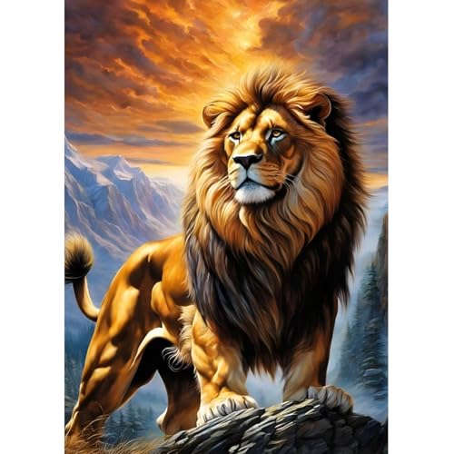 Fumupe 5D Diamond Painting Löwe Erwachsene Anfänger, Tier Diamant Painting Bilder DIY Runder Vollbohrer Diamant Malerei Stickerei Set Kreuzstich Bilder Home Wand Dekor, 30x40cm von Fumupe