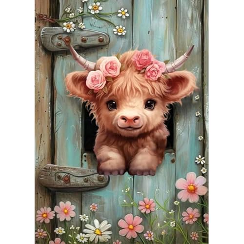 Fumupe 5D Diamond Painting Ochse Erwachsene Anfänger, Tier Diamant Painting Bilder DIY Runder Vollbohrer Diamant Malerei Stickerei Set Kreuzstich Bilder Home Wand Dekor, 30x40cm von Fumupe
