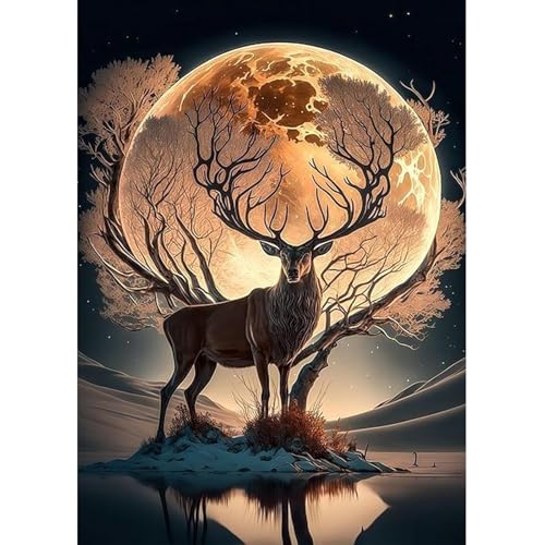 Fumupe 5D Diamond Painting Reh Erwachsene Anfänger, Hirsch Diamant Painting Bilder DIY Runder Vollbohrer Diamant Malerei Stickerei Set Kreuzstich Bilder Home Wand Dekor, 30x40cm von Fumupe