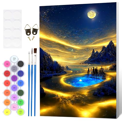 Fumupe Landschaft Malen Nach Zahlen Erwachsene mit Rahmen, Malen Nach Zahlen Mond, Diy Set Erwachsene mit Pinseln und Acrylfarben Handgemalt Ölgemälde Leinwand für Home Décor, 20x30cm Fumupe Landschaft Malen Nach Zahlen Erwachsene mit Rahmen, Malen Nach Zahlen Mond, Diy Set Erwachsene mit Pinseln und Acrylfarben Handgemalt Ölgemälde Leinwand für Home Décor, 20x30cm von Fumupe