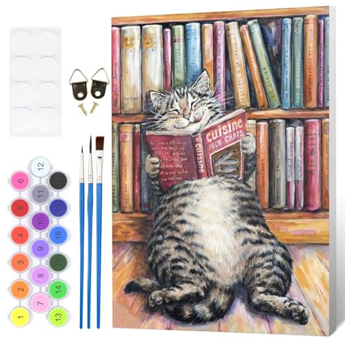 Fumupe Lustige Katze Malen Nach Zahlen Erwachsene mit Rahmen, Malen Nach Zahlen Lesen Katze, Diy Set Erwachsene mit Pinseln und Acrylfarben Handgemalt Ölgemälde Leinwand für Home Décor, 20x30cm Fumupe Lustige Katze Malen Nach Zahlen Erwachsene mit Rahmen, Malen Nach Zahlen Lesen Katze, Diy Set Erwachsene mit Pinseln und Acrylfarben Handgemalt Ölgemälde Leinwand für Home Décor, 20x30cm von Fumupe