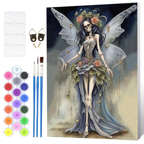 Fumupe Skelett Fee Malen Nach Zahlen Erwachsene mit Rahmen, Gothic Malen Nach Zahlen Halloween, Diy Set Erwachsene mit Pinseln und Acrylfarben Handgemalt Ölgemälde Leinwand für Home Décor, 20x30cm Fumupe Skelett Fee Malen Nach Zahlen Erwachsene mit Rahmen, Gothic Malen Nach Zahlen Halloween, Diy Set Erwachsene mit Pinseln und Acrylfarben Handgemalt Ölgemälde Leinwand für Home Décor, 20x30cm von Fumupe