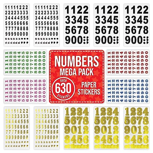 Zahlenaufkleber für Scrapbooking, Basteln, Dekorieren – über 630 selbstklebende Folien- und Papieraufkleber 14 Blatt – Zahlenaufkleber für Tür, Fenster, Briefkastenschilder, Hausadressennummer von Fun Company