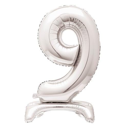 9-förmiger, silberfarbener Ballon mit Zahlen, 76,2 cm, Mylar-Ballon 9-förmiger, silberfarbener Ballon mit Zahlen, 76,2 cm, Mylar-Ballon von Fun Express