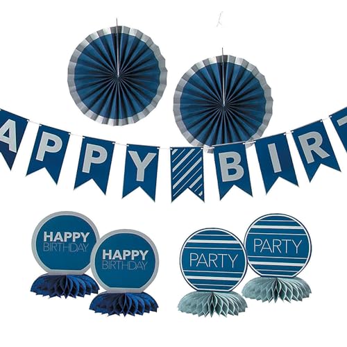 Auffälliges Dekorationsset "Happy Birthday" in Blau und Silber – (7er-Set) – perfekt für Geburtstagsfeiern, Meilenstein-Geburtstage und mehr von Fun Express
