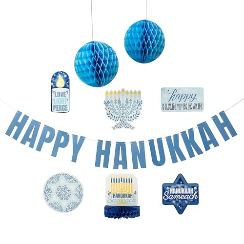 Blue Happy Chanukka Tischdekoration, Wand- und Deckendekoration, (1 Kit), verschiedene Chanukka-Dekorationen für Zuhause oder Party-Festlichkeiten von Fun Express