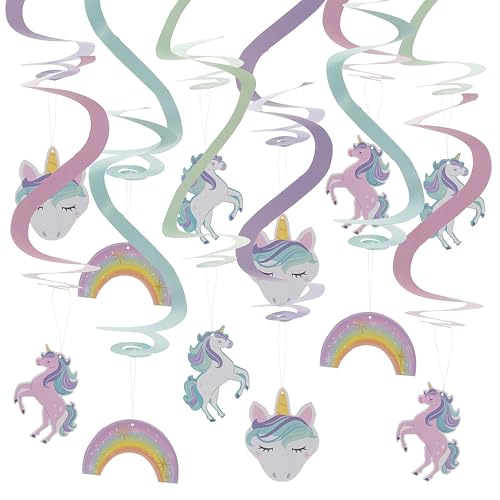 Einhorn-Party-Karton, hängende Wirbel-Dekorationen, 50,8 cm, 12 Stück, verschiedene Pastell-Regenbogenfarben, für Geburtstagsfeiern, Babypartys und magische Feiern Einhorn-Party-Karton, hängende Wirbel-Dekorationen, 50,8 cm, 12 Stück, verschiedene Pastell-Regenbogenfarben, für Geburtstagsfeiern, Babypartys und magische Feiern von Fun Express