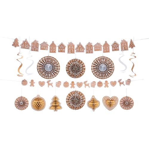 Festive Elevated Lebkuchen-Party-Hängedekorationsset – (16 Stück) – perfekt für Feiertagsfeiern, Weihnachtsdekoration und Winterfeiern von Fun Express