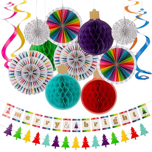Merry & Bright Holiday Party Hanging Decorations - 2.7 m (1 Set) - Festive Decor for Christmas, Winter Celebrations, Office Parties & Holiday Gatherings von Fun Express