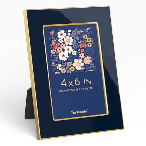Fun Memories Bilderrahmen aus Emaille mit goldfarbenem Metallrand und Staffelei zum Präsentieren auf Arbeitsplatten, Tischplatten, Bücherregalen, Schreibtischen, Wänden (Schwarz/Gold) von Fun Memories