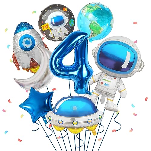 4. Geburtstag Junge, Geburtstagsdeko 4 Jahre Junge, 8 Stück Weltraum-Ballons Astronauten Raketen Ballon Raumschiff Ballon für Jungen Kindergeburtstag Dekorationen Universum Party Babyparty Zubehör von FunHot