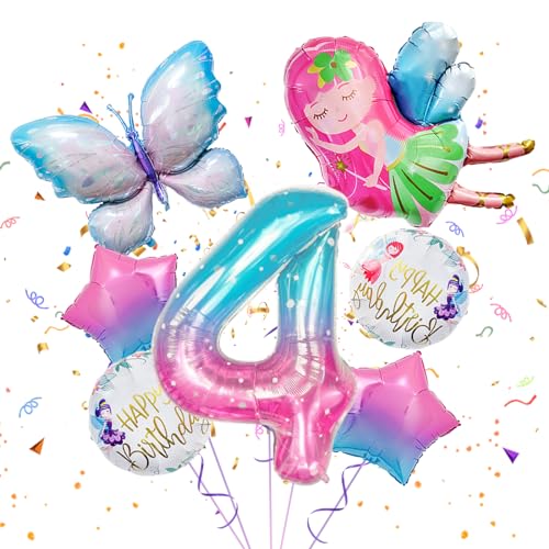 4 Geburtstag Mädchen,Luftballon 4. Geburtstag, Schmetterlings Stern Folienballon, 4. Geburtstag für Schmetterling Themen Party Hochzeit Geburtstag Baby Shower Mädchen Dekoration von FunHot