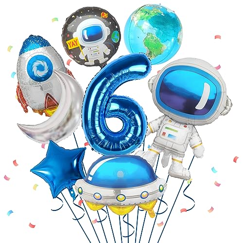 6. Geburtstag Junge, Geburtstagsdeko 6 Jahre Junge, 8 Stück Weltraum-Ballons Astronauten Raketen Ballon Raumschiff Ballon für Jungen Kindergeburtstag Dekorationen Universum Party Babyparty Zubehör von FunHot