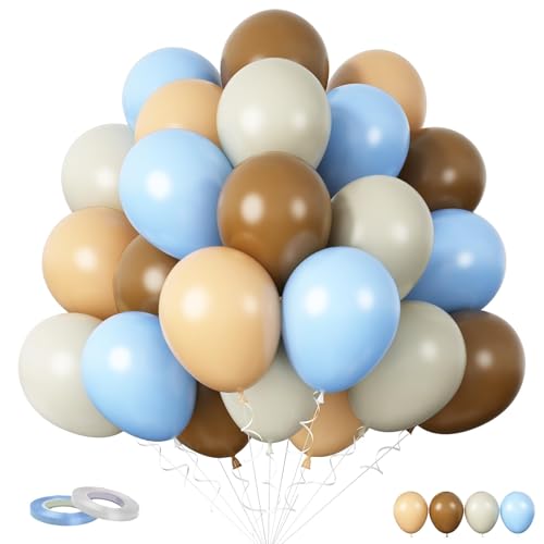 Funhot Blau und Braune Luftballons, 60 Stück Blaue Nude Luftballons, 12 Zoll Nackte Braun Blaue Retro Aprikosen Sand Weiße Latex Luftballons für Babyparty Hochzeit Bären Geburtstags Party Deko von FunHot