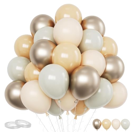 Funhot Luftballons Beige, 60 Stück Weiß Apricot Gold Ballons, 12 Zoll Retro Weiß Doppelschichtiger Apricot Luftballons Neutrale Nude Partyballons für Mädchen Geburtstag Boho Braut Hochzeit Party Deko von FunHot