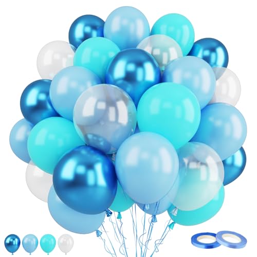 Funhot Luftballons Türkis Blau, 60 Stück Teal Blua Ballons, 12 Zoll Pastell Blaue Metallic Blaue Turquoise Durchsichtig Luftballons für Geburtstag Babyparty Die Unterwasserwelt Ocean Geburtstag Deko von FunHot