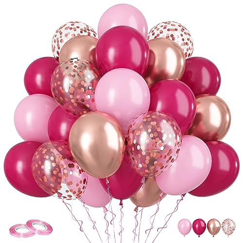 Funhot Pinke und Roségold Luftballons, 60 Stück Luftballons Rosa, 12 Zoll Heißrosa Latexballons Metallic Roségold Konfetti Ballons Helium für Mädchen Geburtstags Baby Shower Hochzeits Brautparty Deko von FunHot