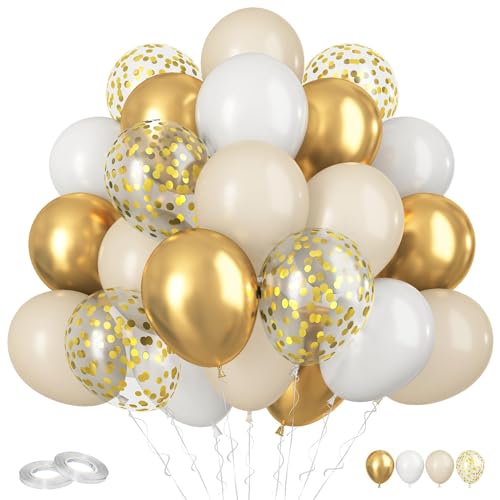 Funhot Weiße und Goldene Ballons, 60 Stück Luftballons Gold Beige, 12 Zoll Weiße Latexballons Metallic Gold Konfetti Ballons Helium für Hochzeits Jubiläums Baby Shower Geburtstags Party Deko von FunHot