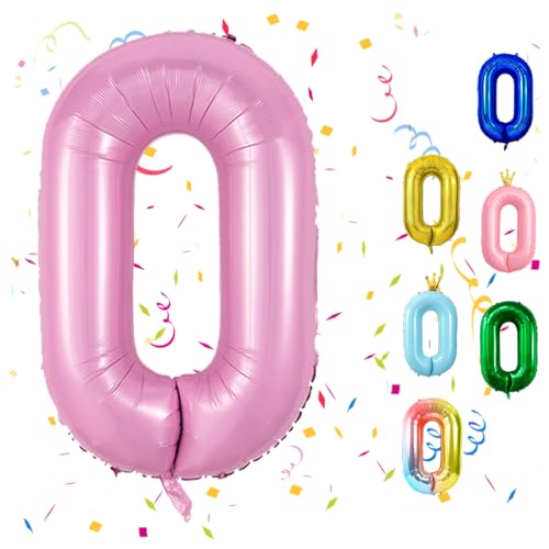 Luftballon 0 Geburtstag, 40" Pink Zahlen Luftballon, Rosa Folienballon 0, Perlrosa Geburtstag Zahlen Luftballon 0 jahre für Junge Mädchen Babyparty Geburtstagsdeko Jubiläumsparty Dekoration von FunHot