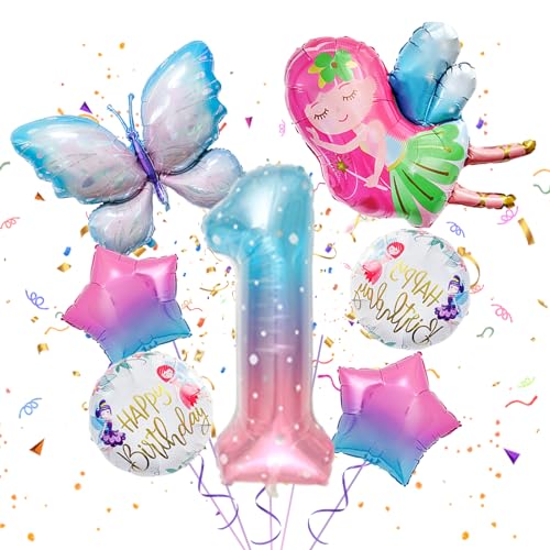 Luftballon 1. Geburtstag, 1. Geburtstag Mädchen Ballon, Schmetterlings Stern Folienballon, 1. Geburtstag für Schmetterling Themen Party Hochzeit Geburtstag Baby Shower Mädchen Dekoration von FunHot