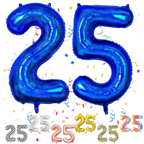 Luftballon 25 Geburtstag, 40" Blau Zahlen Luftballon, Laser Blau Folienballon 25, Geburtstag Zahlen Luftballon 25 jahre für Junge Mädchen Babyparty Geburtstagsdeko Jubiläumsparty Dekoration von FunHot