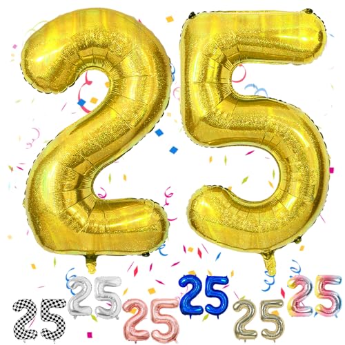 Luftballon 25 Geburtstag, 40" Gold Zahlen Luftballon, Laser Gold Folienballon 25, Geburtstag Zahlen Luftballon 25 jahre für Junge Mädchen Babyparty Geburtstagsdeko Jubiläumsparty Dekoration von FunHot