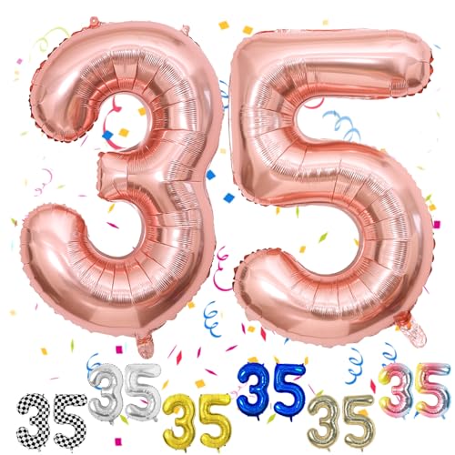 Luftballon 35 Geburtstag, 40" Rosegold Zahlen Luftballon, Roségold Folienballon 35, Geburtstag Zahlen Luftballon 35 jahre für Mädchen Babyparty Geburtstagsdeko Jubiläumsparty Dekoration von FunHot