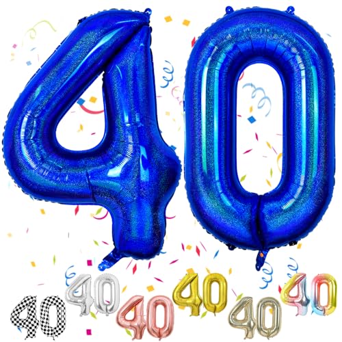 Luftballon 40 Geburtstag, 40" Blau Zahlen Luftballon, Laser Blau Folienballon 40, Geburtstag Zahlen Luftballon 40 jahre für Junge Mädchen Babyparty Geburtstagsdeko Jubiläumsparty Dekoration von FunHot