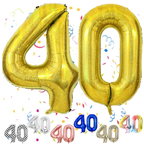 Luftballon 40 Geburtstag, 40" Gold Zahlen Luftballon, Laser Gold Folienballon 40, Geburtstag Zahlen Luftballon 40 jahre für Junge Mädchen Babyparty Geburtstagsdeko Jubiläumsparty Dekoration von FunHot