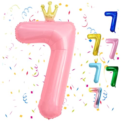 Luftballon 7 Geburtstag, 40" Pink Zahlen Luftballon mit Krone, Rosa Folienballon 7, Geburtstag Zahlen Luftballon 7 jahre für Junge Mädchen Babyparty Geburtstagsdeko Jubiläumsparty Dekoration von FunHot