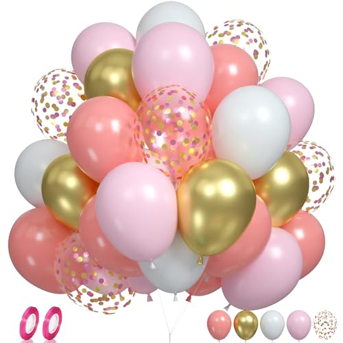 Rosa weiße Luftballons, 60PCS 12 Zoll Rosa weiße mit Metallischen Gold Latex-Ballons Set für Mädchen Geburtstag Hochzeit Baby Dusche Graduierung Party Dekorationen von FunHot