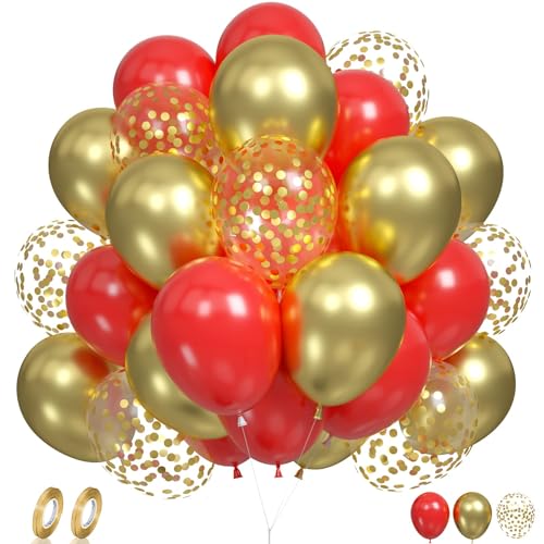 Rot Gold Luftballons, 60PCS 12 Zoll Rot Gold mit Metallic Gold Konfetti Helium Latex Luftballons Set für Geburtstag Hochzeit Baby Dusche Graduation Party Dekorationen von FunHot