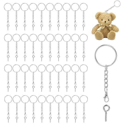 FunWorth 40 Stück Schlüsselring Set mit Kette und Karabinerverschluss, 40 Schlüsselanhänger Ringe und 40 Schraubösen Pins, Schlüsselringe 25mm für DIY Projekte, Schmuckherstellung und Basteln von FunWorth