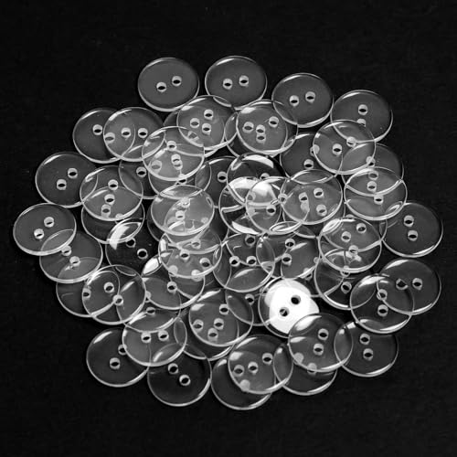 FunWorth Knöpfe aus Harz – 60 Stück 15mm Knöpfe mit 4 Löchern, Ideal für Nähen, Basteln und DIY-Projekte für Vielseitige Verwendung (Transparent) von FunWorth