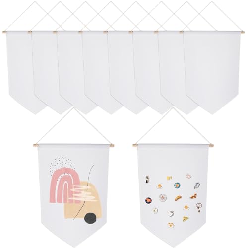 10 Stück Leinwand-Banner zum Aufhängen für DIY-Kunst, leere Wandflaggen für Emaille-Abzeichen und Anstecknadel, mit Seil und Holzstäben 10 Stück Leinwand-Banner zum Aufhängen für DIY-Kunst, leere Wandflaggen für Emaille-Abzeichen und Anstecknadel, mit Seil und Holzstäben von Funabridge