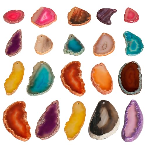 20 Stück natürliche Achatscheiben, bunte Geoden-Tischscheiben mit Löchern, unregelmäßige Formen für Schmuck und Dekoration 20 Stück natürliche Achatscheiben, bunte Geoden-Tischscheiben mit Löchern, unregelmäßige Formen für Schmuck und Dekoration von Funabridge