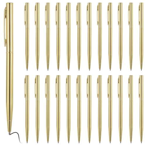 25 Gold Druckkugelschreiber, glänzendes schlankes Design, schwarze Tinte, 1 mm Schreibspitze, für Studenten, Lehrer, Büro 25 Gold Druckkugelschreiber, glänzendes schlankes Design, schwarze Tinte, 1 mm Schreibspitze, für Studenten, Lehrer, Büro von Funabridge