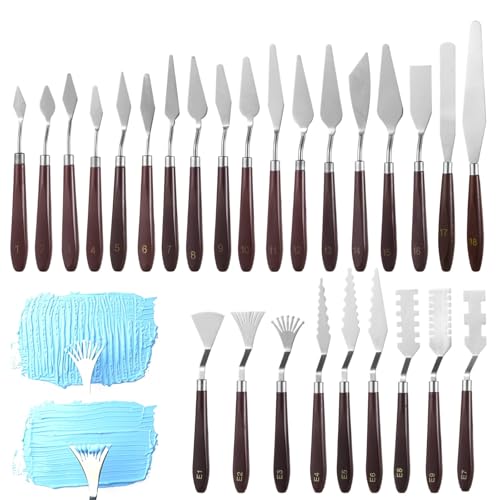 27-teiliges Palettenspatel-Set, Mal- und Mischwerkzeuge aus Edelstahl mit Holzgriffen zum Mischen, Texturieren und Schnitzen 27-teiliges Palettenspatel-Set, Mal- und Mischwerkzeuge aus Edelstahl mit Holzgriffen zum Mischen, Texturieren und Schnitzen von Funabridge