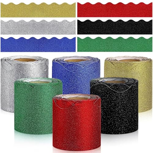 6er-Pack glitzernde Pinnwand-Bordüren, selbstklebend, gewellter Rand, wasserdichtes Glitzer-Dekor-Klebeband für Zuhause, Büro und Schule 6er-Pack glitzernde Pinnwand-Bordüren, selbstklebend, gewellter Rand, wasserdichtes Glitzer-Dekor-Klebeband für Zuhause, Büro und Schule von Funabridge