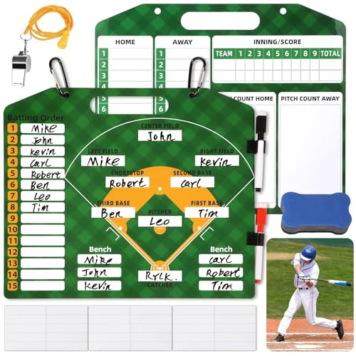 Dugout Baseball Line-up Board Set mit 30 Line-up Karten, Coaching-Pfeife, Markern, Radiergummi und Karabinern für Teamstrategie Dugout Baseball Line-up Board Set mit 30 Line-up Karten, Coaching-Pfeife, Markern, Radiergummi und Karabinern für Teamstrategie von Funabridge