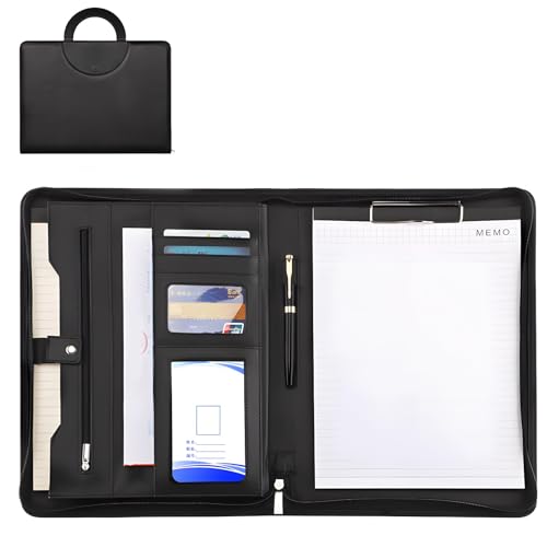 Executive Leder-Portfolio-Mappe, Reißverschluss, Business-Organizer mit mehreren Fächern für A4-Dokumente, 24,9 x 34,8 x 3,8 cm, Schwarz Executive Leder-Portfolio-Mappe, Reißverschluss, Business-Organizer mit mehreren Fächern für A4-Dokumente, 24,9 x 34,8 x 3,8 cm, Schwarz von Funabridge