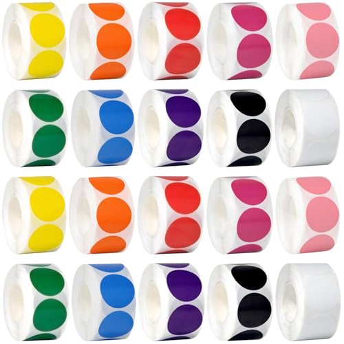 Farbkodierte runde Punkt-Aufkleber, 2,5 cm Etiketten zum Organisieren, 20 Rollen, Set mit selbstklebenden Inventaretiketten für Zuhause und Büro Farbkodierte runde Punkt-Aufkleber, 2,5 cm Etiketten zum Organisieren, 20 Rollen, Set mit selbstklebenden Inventaretiketten für Zuhause und Büro von Funabridge