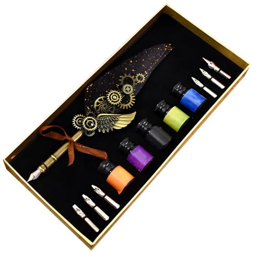 Feder-Kalligraphie-Stift-Set, 6 Federn & 5 Tintenflaschen, Vintage-Karten-Box, ideal für neue Kalligraphie-Enthusiasten von Funabridge