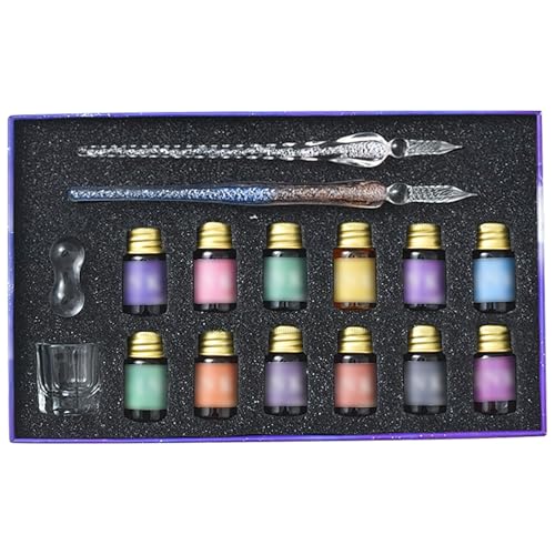 Kalligraphie-Stifte-Set, Kristallglas, 10 Farben, 7-ml-Flaschen, perfekt für Anfänger und erfahrene Schriftsteller, 2 Stück Kalligraphie-Stifte-Set, Kristallglas, 10 Farben, 7-ml-Flaschen, perfekt für Anfänger und erfahrene Schriftsteller, 2 Stück von Funabridge