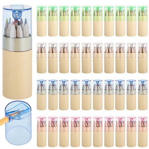 Mini-Bleistifte in Röhren mit Spitzkappe, 12 helle Farben für Kinderkunst und Schreiben, perfekt für Schulbedarf, 40 Stück Mini-Bleistifte in Röhren mit Spitzkappe, 12 helle Farben für Kinderkunst und Schreiben, perfekt für Schulbedarf, 40 Stück von Funabridge