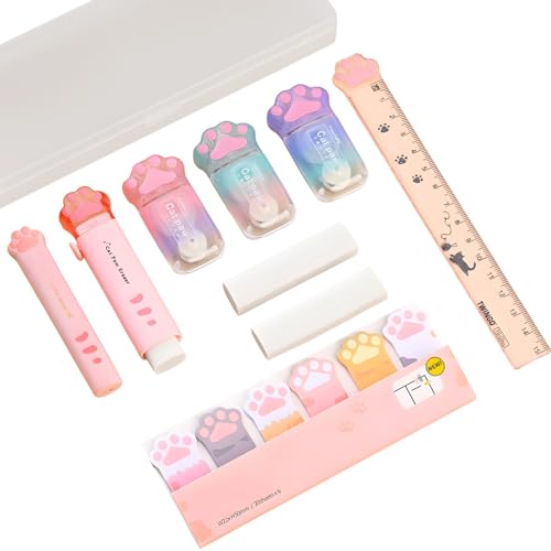 Niedliche Katzenpfoten-Schreibwaren-Set, 10 Stück, Kawaii & Weiß, Textmarker, Boxschneider, Lineal & Schreibwerkzeuge für Schule & Büro Niedliche Katzenpfoten-Schreibwaren-Set, 10 Stück, Kawaii & Weiß, Textmarker, Boxschneider, Lineal & Schreibwerkzeuge für Schule & Büro von Funabridge