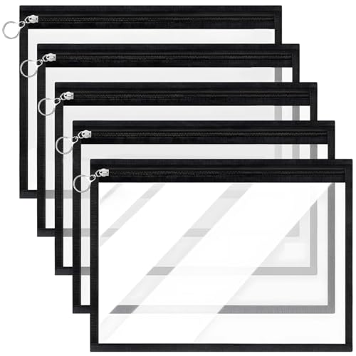 PVC-Aufbewahrungstaschen mit Reißverschluss, transparent, mit schwarzem Rand, für Dokumente, Schule, Büro und Reisen, 19 x 29 cm, 5 Stück PVC-Aufbewahrungstaschen mit Reißverschluss, transparent, mit schwarzem Rand, für Dokumente, Schule, Büro und Reisen, 19 x 29 cm, 5 Stück von Funabridge