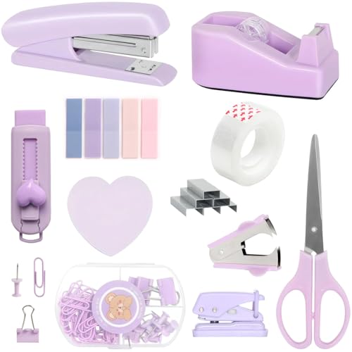 Violettes Schreibtischzubehör-Set, inklusive Hefter, Klebebandspender, Schere, Stanzer, Büroklammern, Notizen, kleiner Organizer Violettes Schreibtischzubehör-Set, inklusive Hefter, Klebebandspender, Schere, Stanzer, Büroklammern, Notizen, kleiner Organizer von Funabridge
